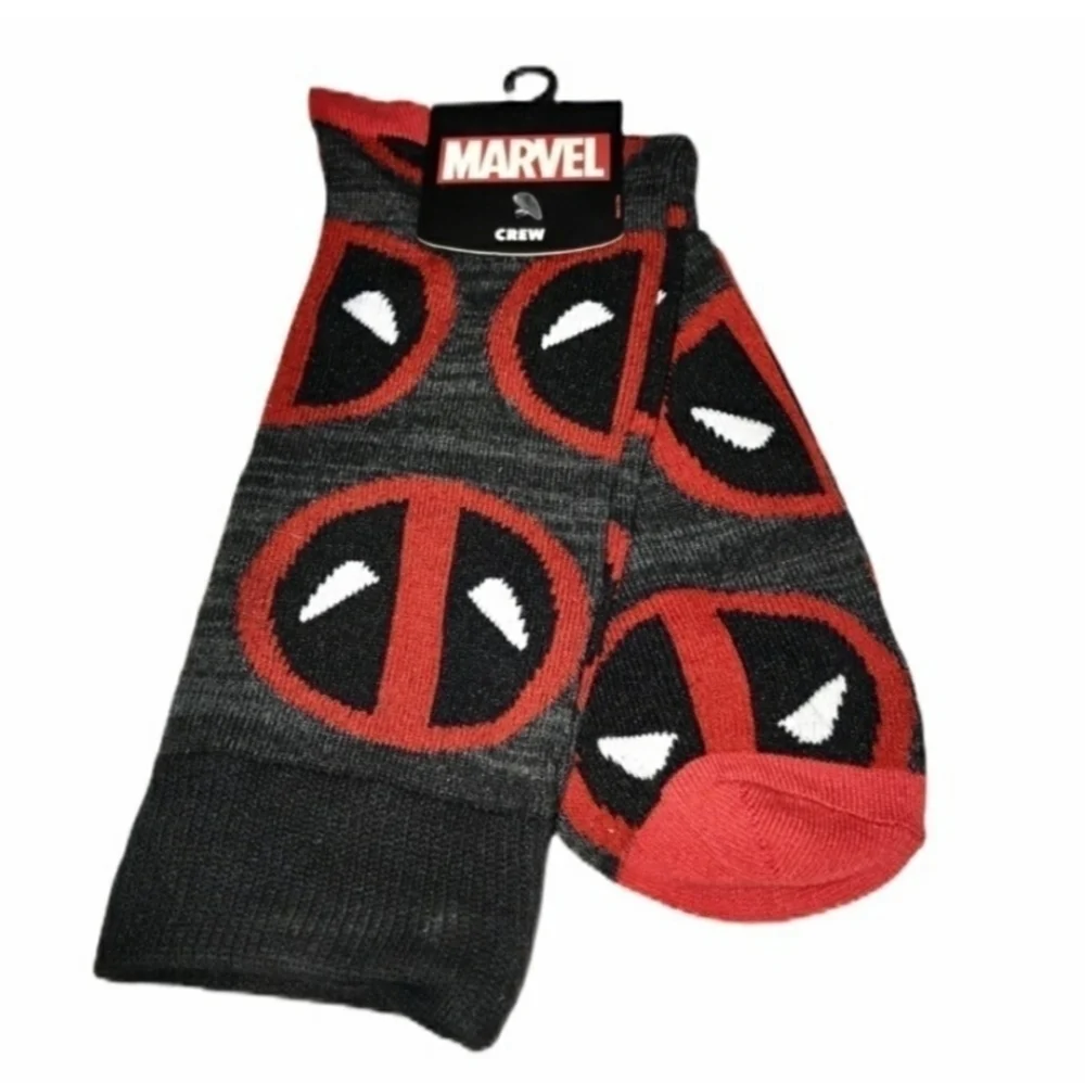 Bioworld Marvel DEADPOOL Logo Crew Socks 10 13 L Red Black NEW